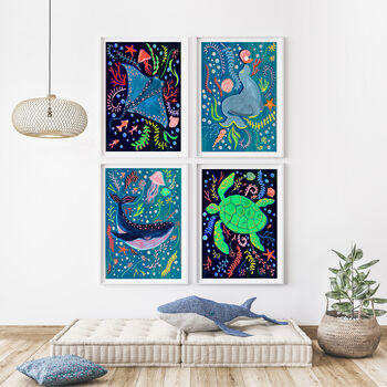 Stingray Sea Animal Colourful Nursery Print, 7 of 11