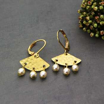 Hammered Half Moon And Pearl Earrings, 3 of 6