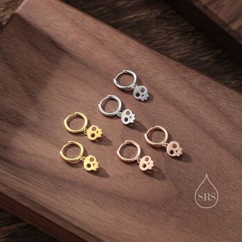 Cute Skull Huggie Hoop Earrings In Sterling Silver, 5 of 9