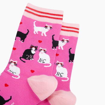 Cats In Love Bamboo Socks In Pink, 2 of 4