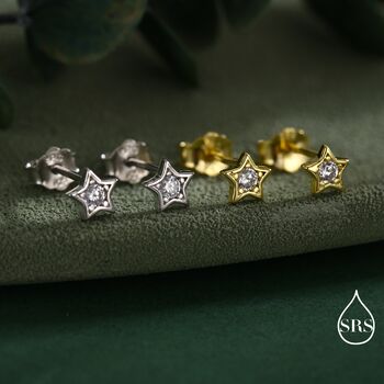 Tiny Cz Star Stud Earrings In Sterling Silver, 7 of 12