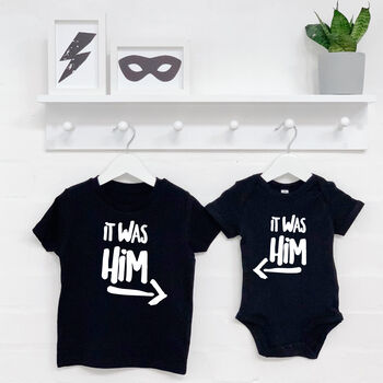It Was Him/Her! Sibling Rivalry Babygrow And Tee Set, 8 of 8