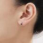Sterling Silver Black Single Baguette Cut Cz Huggie Hoop, thumbnail 2 of 12