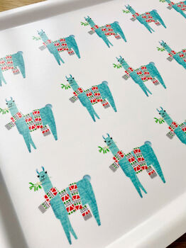 Mistletoe Llama Pattern Large Wooden Tray, 2 of 5