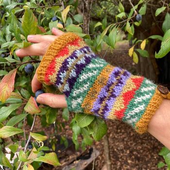Fair Trade Eco Wristwarmer Fingerless Gloves Waste Wool, 4 of 12