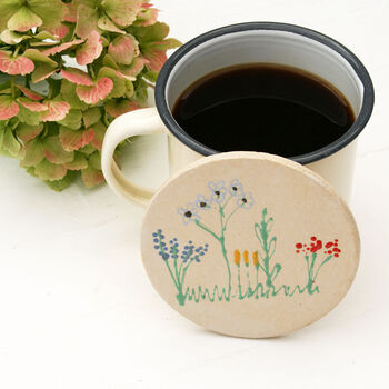 Hand Drawn Floral Ceramic Coaster, 4 of 5