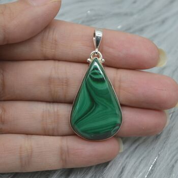 Malachite Silver Pendant: Green Teardrop Gemstone, 4 of 4