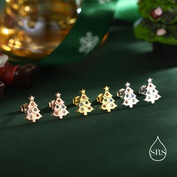 Tiny Christmas Tree Stud Earrings In Sterling Silver, 4 of 10