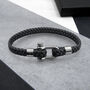 Personalised Men's Shackle And Woven Grey Leather Bracelet, thumbnail 4 of 6