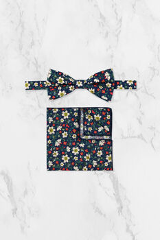Wedding Handmade Cotton Floral Print Tie In Navy Blu, 3 of 8