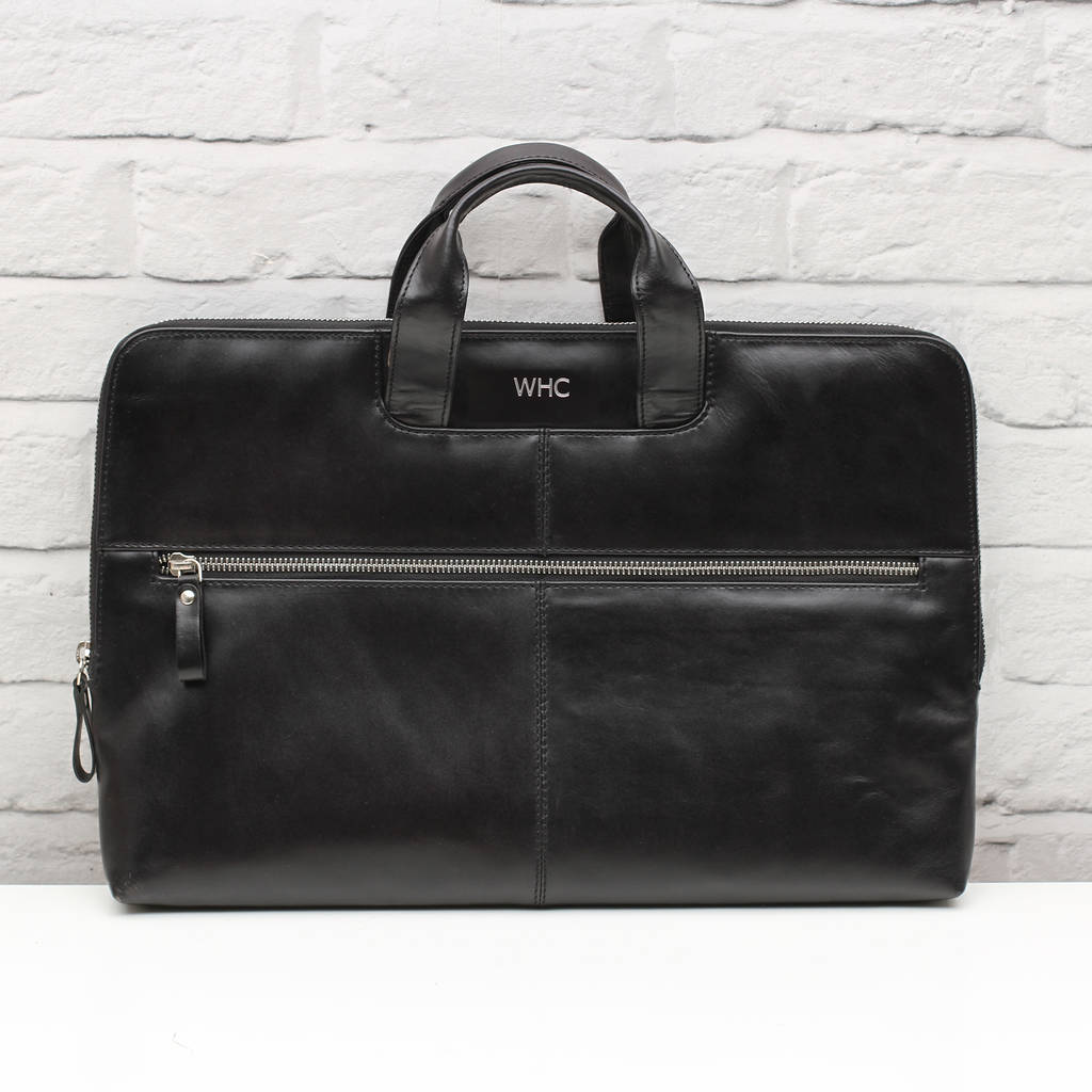 personalised 16'' leather laptop bag by hurleyburley man