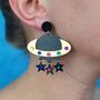 Space Ship Earrings With Multi Coloured Crystals, thumbnail 1 of 2