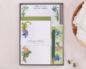 A5 Personalised Children's Stationery Set Gift With Dinosaur Design, 5 of 9