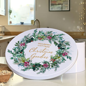Personalised Christmas Wreath Biscuit Tin, 3 of 6