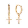 Camilla Crystal Gold Cross Huggie Earrings, thumbnail 1 of 2