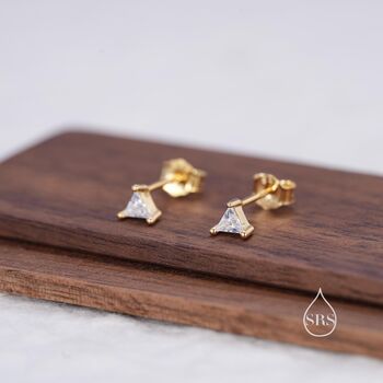 Sterling Silver Extra Tiny Minimalist Triangle Cz Crystal Stud Earrings, 5 of 12