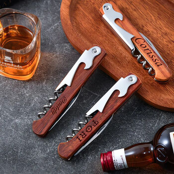 Engraved Wood Corkscrew Personalised Wine Bottle Opener, 4 of 5
