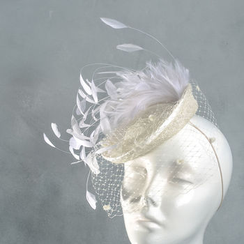 Bridal Feather Cocktail Hat With Net Veil, 6 of 7
