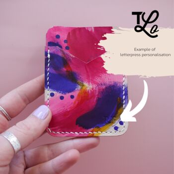 Pocket Wallet Hand Painted Leather Card Wallet Blush, 6 of 9