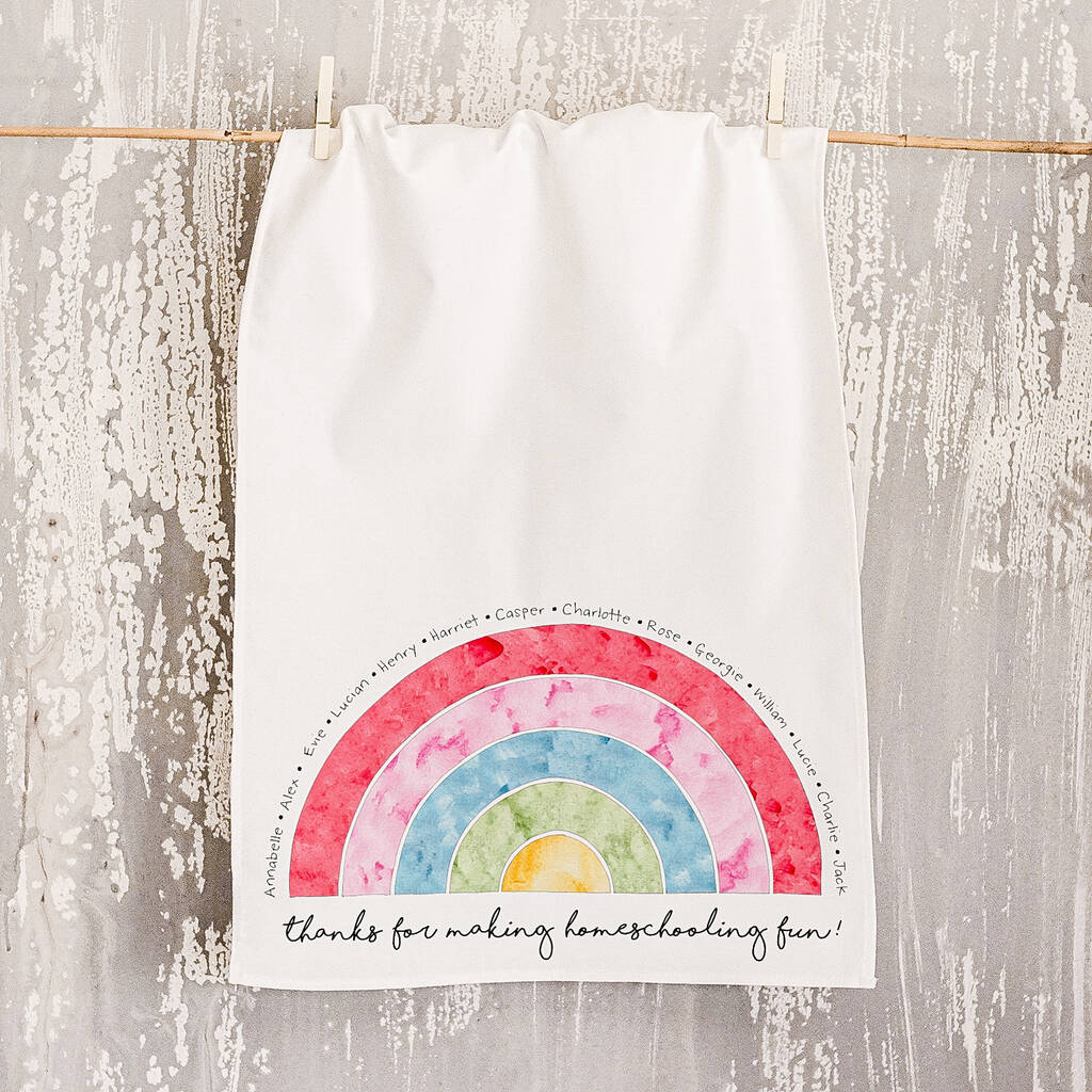 Personalised Teacher’s Rainbow Tea Towel, 1 of 6