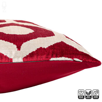 Red Drop Pattern Silk Ikat Velvet Cushion Cover 50x50cm, 3 of 6