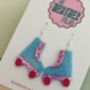 Blue And Pink Roller Skate Earrings / Disco Ball Sparkle Jewellery Skating Gift / Skate Lover Gift / 80s Disco Aesthetic Jewellery, thumbnail 4 of 5