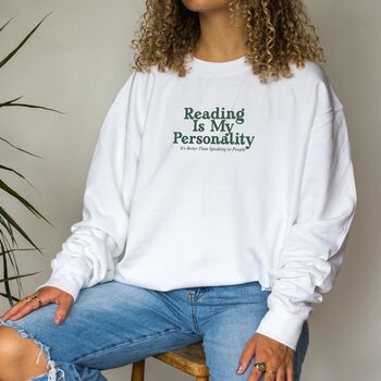 Reading Is My Personality Personalised White Jumper, 2 of 4