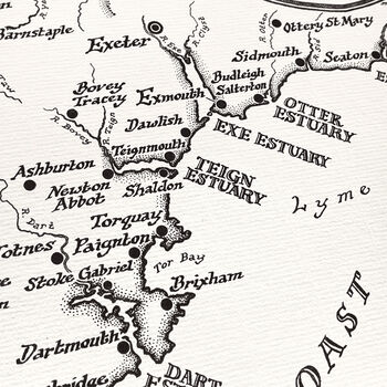 Devon Coastlines Map Hand Drawn Fine Art Print, 7 of 12