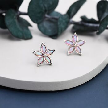 Pink Opal Flower Stud Earrings In Sterling Silver, 5 of 11