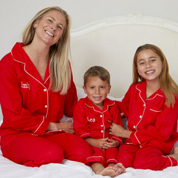 Personalised Matching Red Christmas Pyjama For Mum And Child, 8 of 10