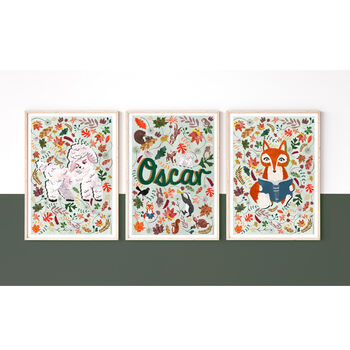 Woodland Animal Name Print Set, 3 of 12