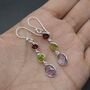 Garnet Peridot Amethyst: 925 Silver Birthstone Earrings, thumbnail 8 of 9