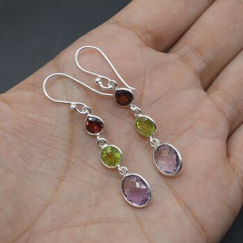 Garnet Peridot Amethyst: 925 Silver Birthstone Earrings, 8 of 9