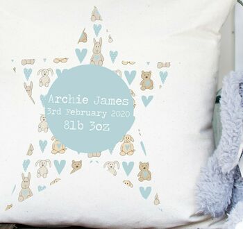 New Baby Boy Personalised Cushion, 2 of 3