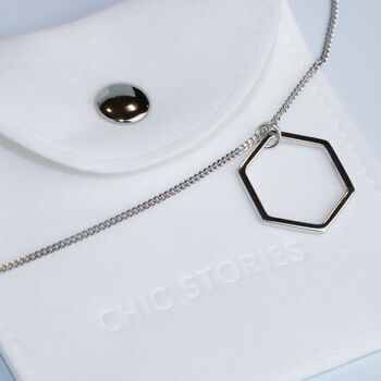 Sterling Silver Minimalist Hexagon Pendant Necklace, 2 of 5