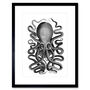 Vintage Octopus Black White Bathroom Wall Art Print, thumbnail 1 of 3