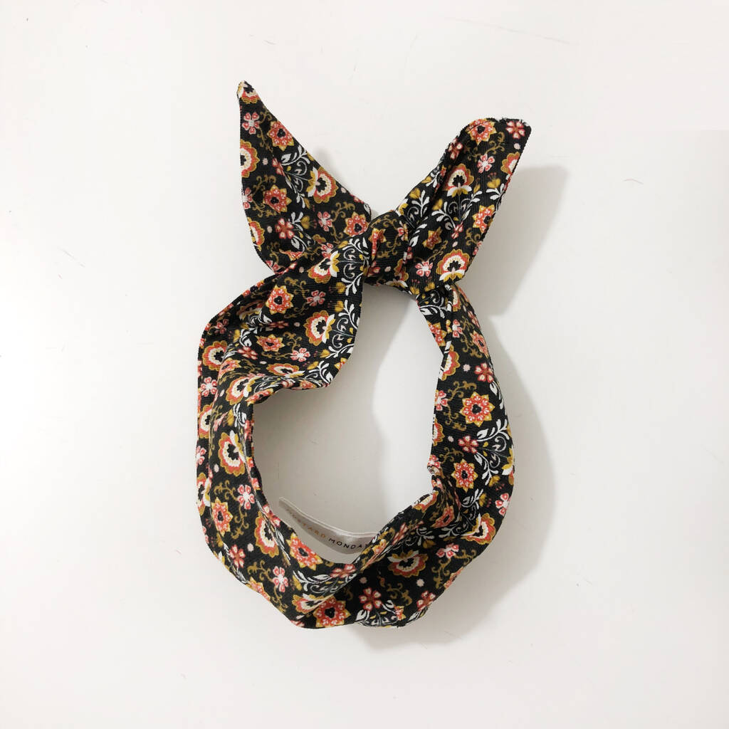 Corduroy Floral Print Cotton Wire Headband, 1 of 5