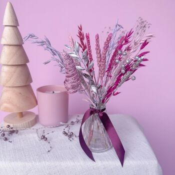 Pink And Silver Christmas Dried Flowers With Vase, 2 of 4