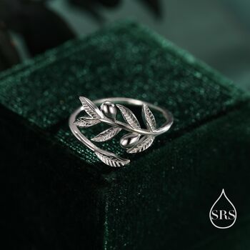 Sterling Silver Olive Leaf With Olive Ring, 2 of 12