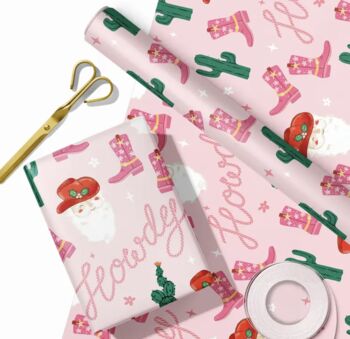 Pink Western Cowboy Santa And Cactus Gift Wrap, 3 of 4