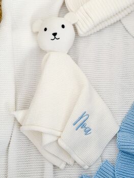 Blue Personalised Embroidered New Baby Name Cardigan, 9 of 11