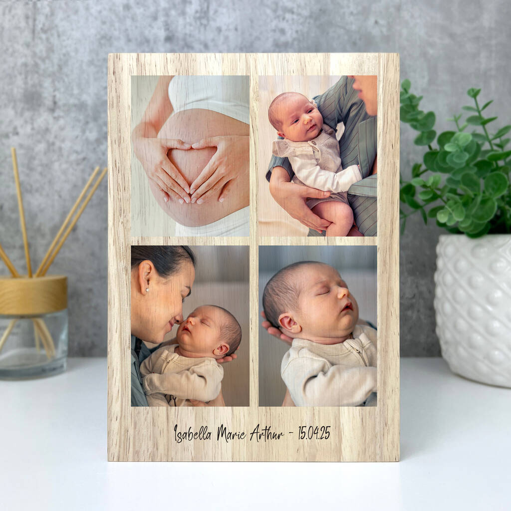 Personalised Freestanding Four Photo Grid Giant Wooden Block 21cm X 15cm Portrait, 1 of 5