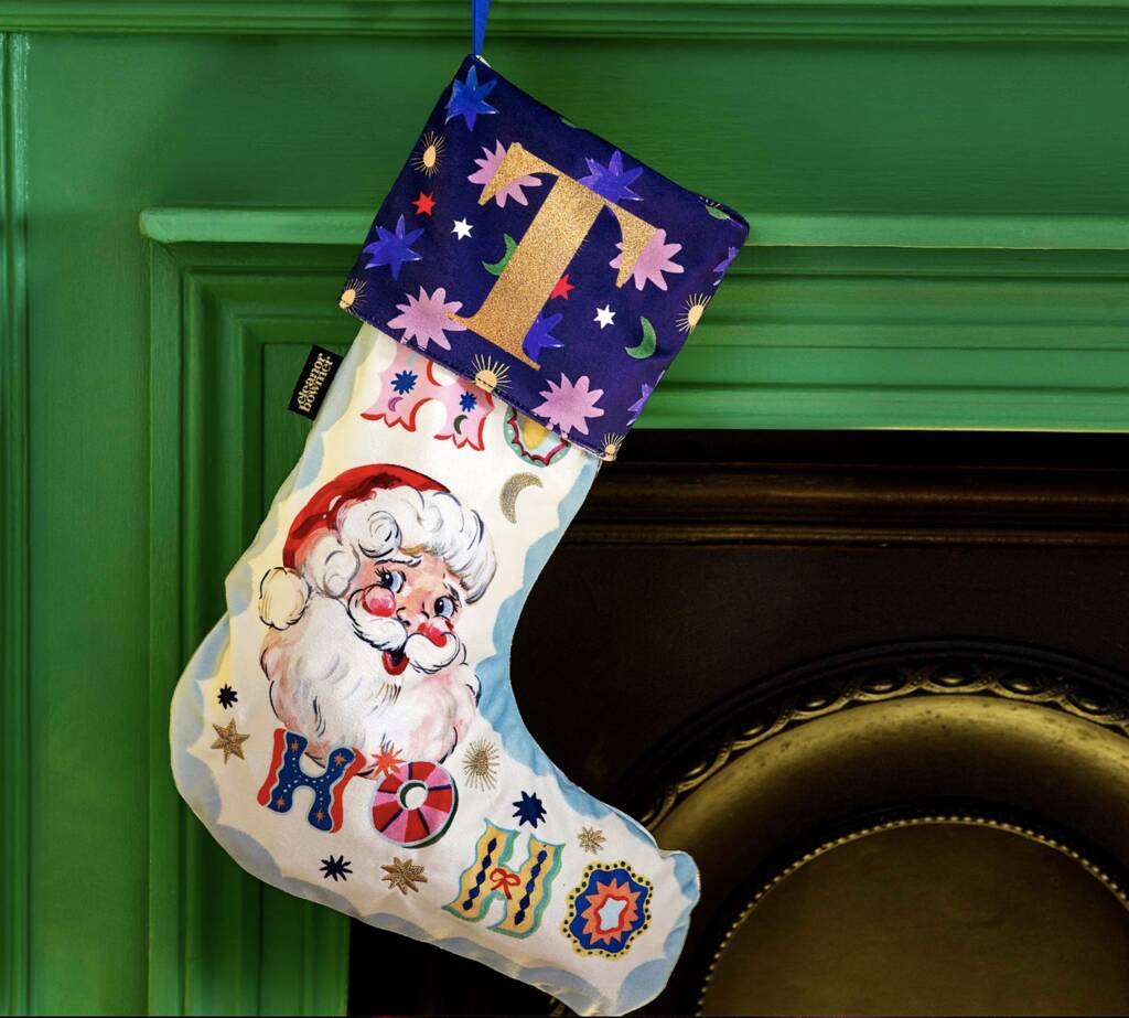 Embroidered Santa Velvet Stocking, 1 of 4