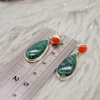 Green Emerald, Coral Sterling Silver Earrings, 4 of 9
