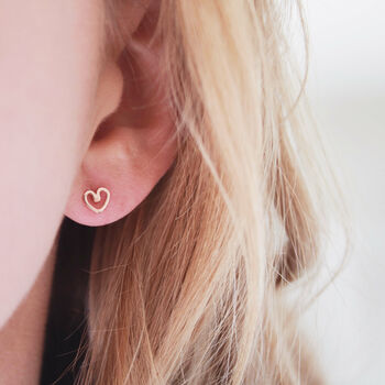 Tiny 9ct Gold Earrings. Heart Studs, 9 of 12