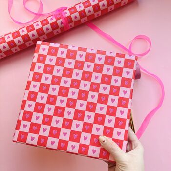 Luxury Checkered Heart, Valentine's Day Wrapping Paper, 6 of 9