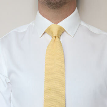 Pastel Yellow Diamond End Knitted Neck Tie In 100% Soft Polyester, 4 of 11