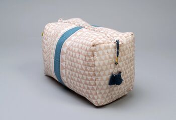 Block Print Geometric Design Cotton Washbag In Peachy, 5 of 9