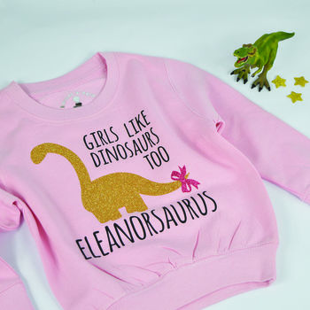 'Girls Like Dinosaurs Too' Girls Sweatshirt, 3 of 3