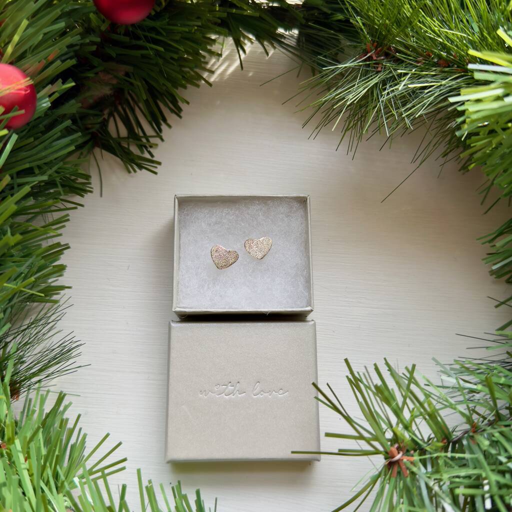 Sparkly Sterling Silver Heart Stud Earrings, 1 of 7